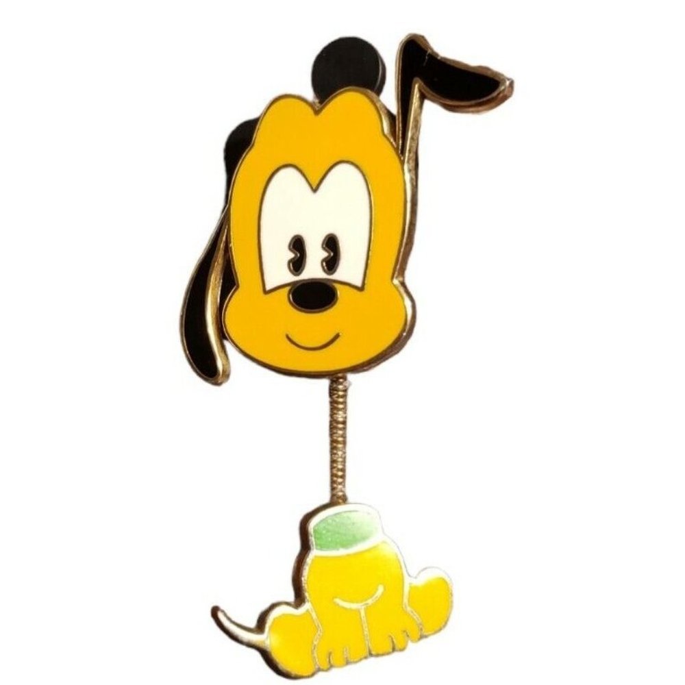 Disney WDW Pluto Bobblehead Pin 2005 Official Pin Trading Dog Cute One Ear Up